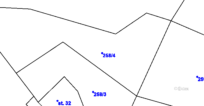 Parcela st. 258/4 v KÚ Mokřany, Katastrální mapa