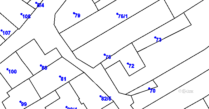 Parcela st. 75 v KÚ Hlína u Ivančic, Katastrální mapa