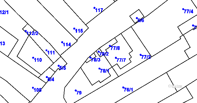 Parcela st. 78/2 v KÚ Hlína u Ivančic, Katastrální mapa