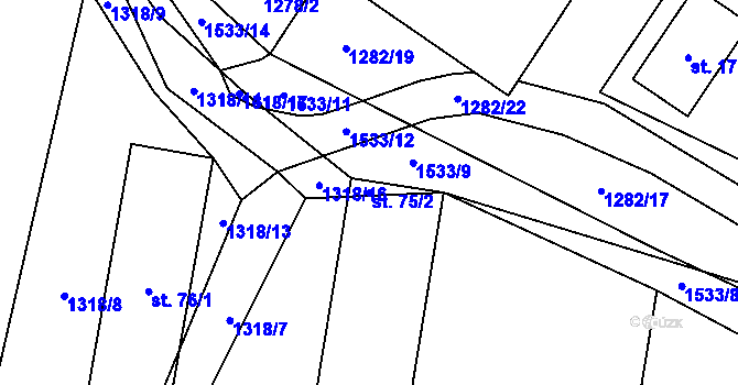 Parcela st. 75/2 v KÚ Hlincová Hora, Katastrální mapa