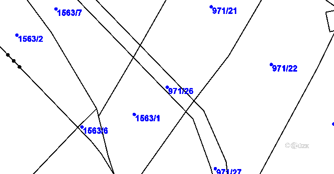 Parcela st. 971/26 v KÚ Hlincová Hora, Katastrální mapa