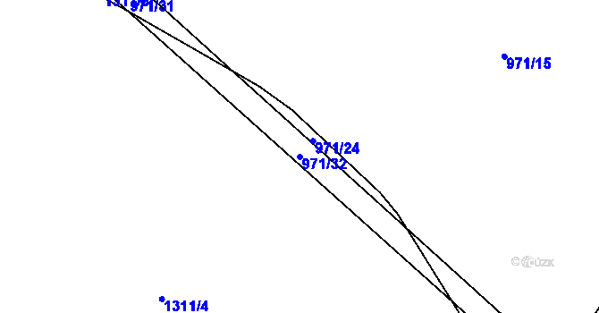 Parcela st. 971/32 v KÚ Hlincová Hora, Katastrální mapa