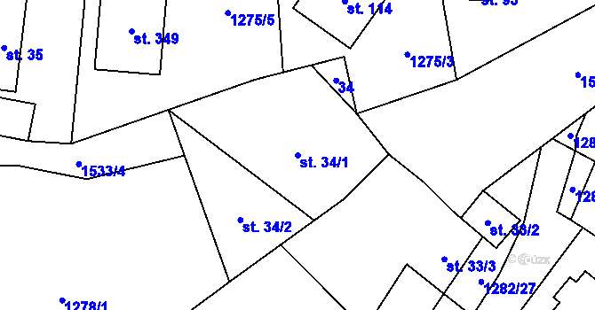 Parcela st. 34/1 v KÚ Hlincová Hora, Katastrální mapa