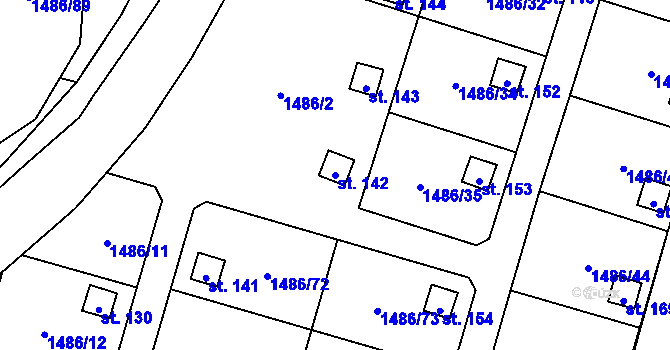 Parcela st. 142 v KÚ Hlincová Hora, Katastrální mapa