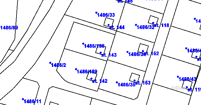 Parcela st. 143 v KÚ Hlincová Hora, Katastrální mapa