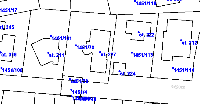 Parcela st. 227 v KÚ Hlincová Hora, Katastrální mapa