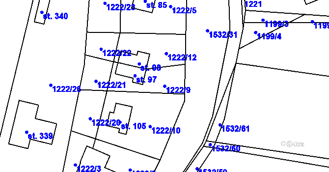 Parcela st. 1222/9 v KÚ Hlincová Hora, Katastrální mapa