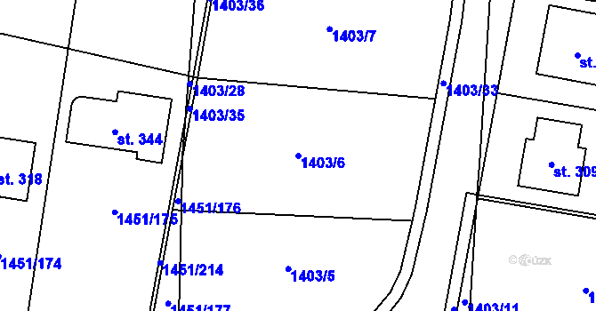 Parcela st. 1403/6 v KÚ Hlincová Hora, Katastrální mapa