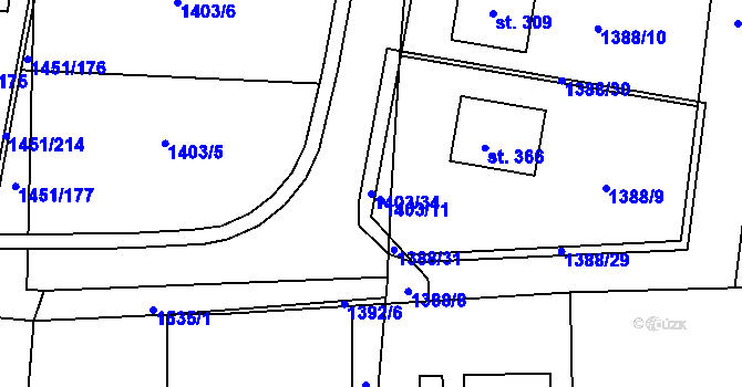 Parcela st. 1403/34 v KÚ Hlincová Hora, Katastrální mapa