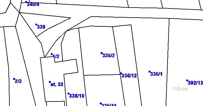 Parcela st. 335/2 v KÚ Hliněný Újezd, Katastrální mapa