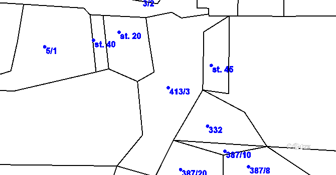Parcela st. 413/3 v KÚ Hliněný Újezd, Katastrální mapa