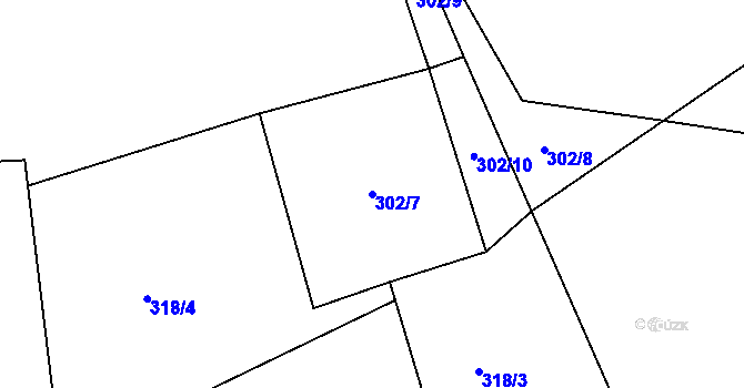 Parcela st. 302/7 v KÚ Hliněný Újezd, Katastrální mapa