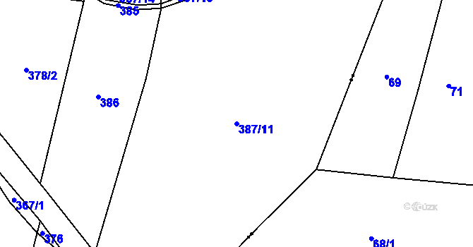 Parcela st. 387/11 v KÚ Hliněný Újezd, Katastrální mapa