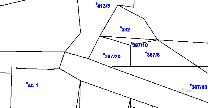 Parcela st. 387/20 v KÚ Hliněný Újezd, Katastrální mapa