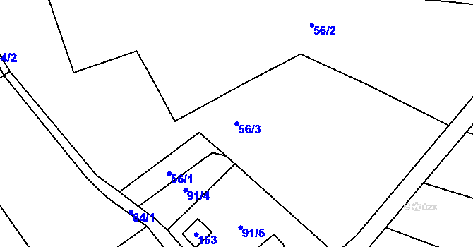 Parcela st. 56/3 v KÚ Malé Hydčice, Katastrální mapa