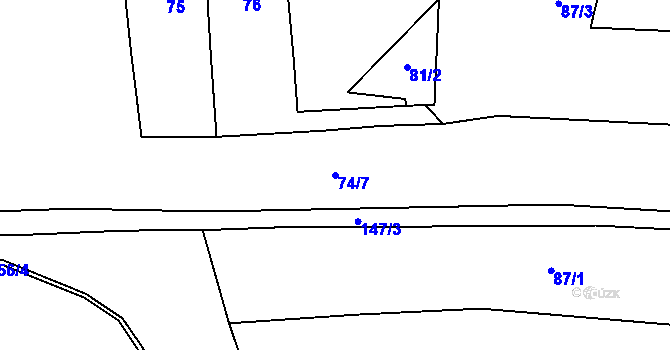 Parcela st. 74/7 v KÚ Malé Hydčice, Katastrální mapa