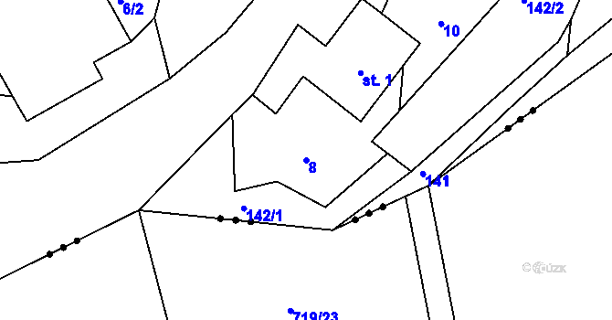 Parcela st. 8 v KÚ Malé Hydčice, Katastrální mapa