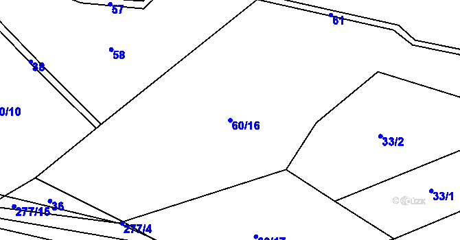 Parcela st. 60/16 v KÚ Týnec u Hliněného Újezdu, Katastrální mapa