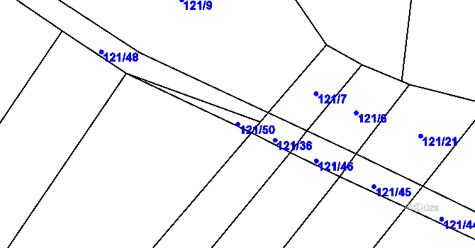 Parcela st. 121/50 v KÚ Týnec u Hliněného Újezdu, Katastrální mapa