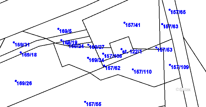 Parcela st. 157/108 v KÚ Hlinice, Katastrální mapa