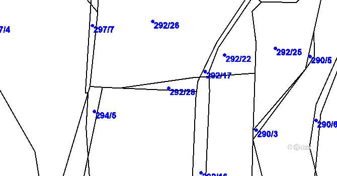 Parcela st. 292/28 v KÚ Hlinice, Katastrální mapa