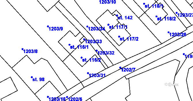 Parcela st. 1203/32 v KÚ Hlinka, Katastrální mapa