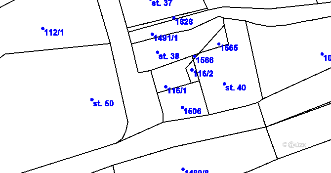 Parcela st. 116/1 v KÚ Hlinka, Katastrální mapa