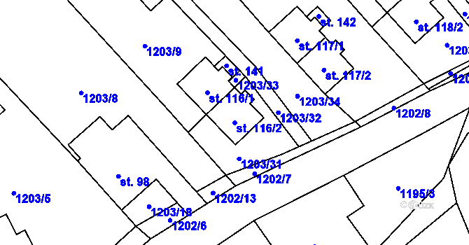 Parcela st. 116/2 v KÚ Hlinka, Katastrální mapa