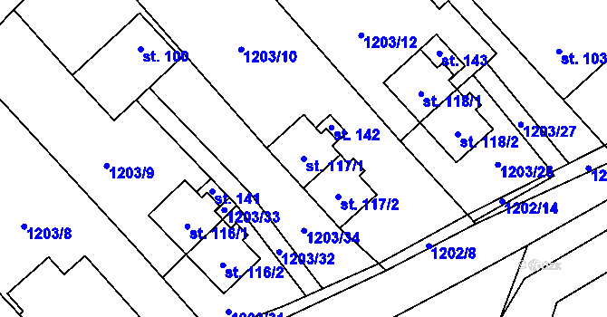 Parcela st. 117/1 v KÚ Hlinka, Katastrální mapa