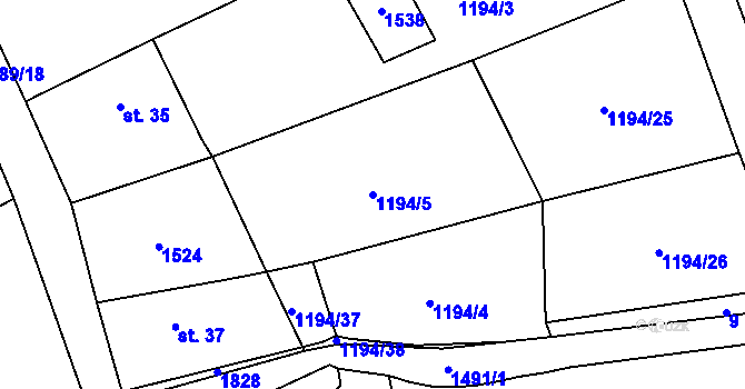 Parcela st. 1194/5 v KÚ Hlinka, Katastrální mapa