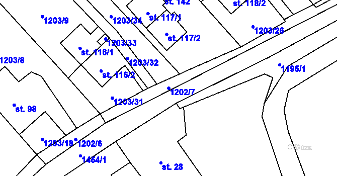 Parcela st. 1202/7 v KÚ Hlinka, Katastrální mapa