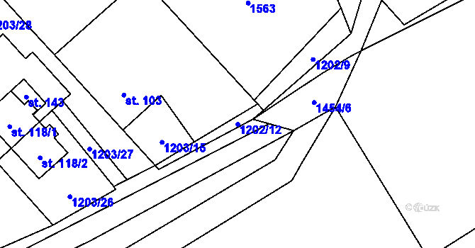 Parcela st. 1202/12 v KÚ Hlinka, Katastrální mapa