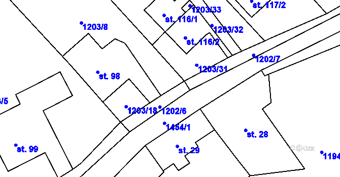 Parcela st. 1202/13 v KÚ Hlinka, Katastrální mapa
