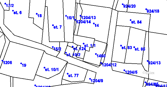 Parcela st. 1/1 v KÚ Hlinná, Katastrální mapa