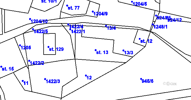 Parcela st. 13 v KÚ Hlinná, Katastrální mapa