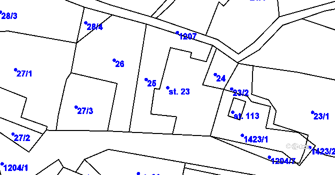 Parcela st. 23 v KÚ Hlinná, Katastrální mapa