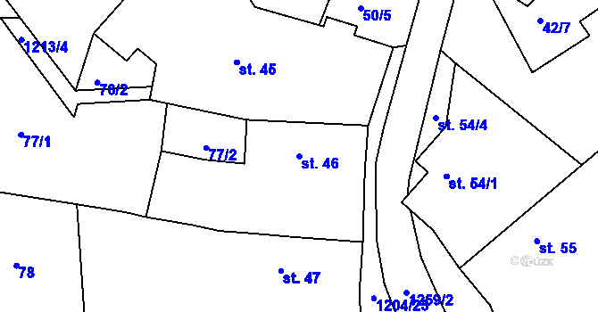 Parcela st. 46 v KÚ Hlinná, Katastrální mapa