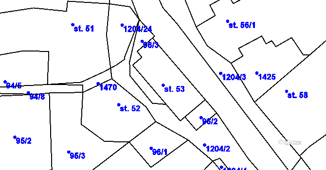 Parcela st. 53 v KÚ Hlinná, Katastrální mapa
