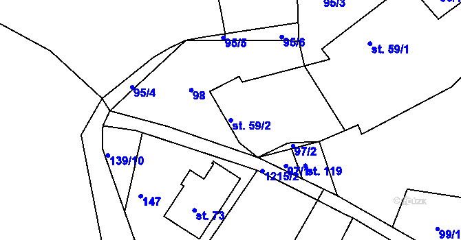 Parcela st. 59/2 v KÚ Hlinná, Katastrální mapa
