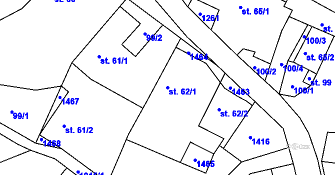 Parcela st. 62/1 v KÚ Hlinná, Katastrální mapa