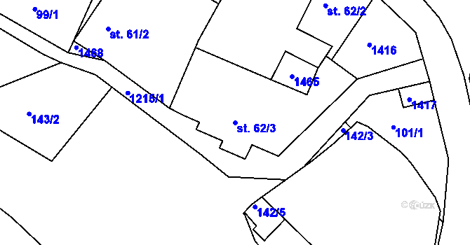 Parcela st. 62/3 v KÚ Hlinná, Katastrální mapa
