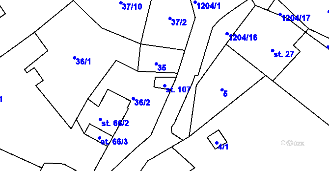 Parcela st. 107 v KÚ Hlinná, Katastrální mapa