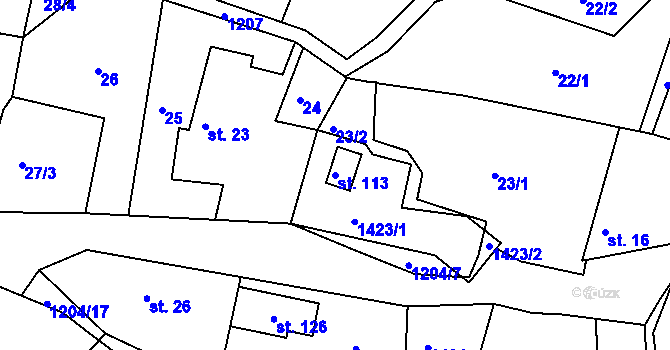 Parcela st. 113 v KÚ Hlinná, Katastrální mapa