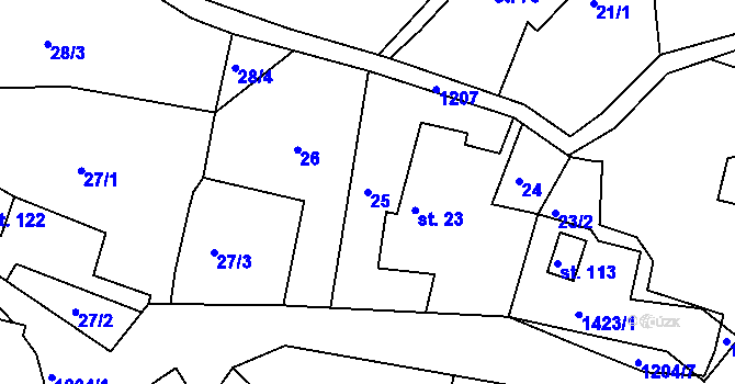 Parcela st. 25 v KÚ Hlinná, Katastrální mapa