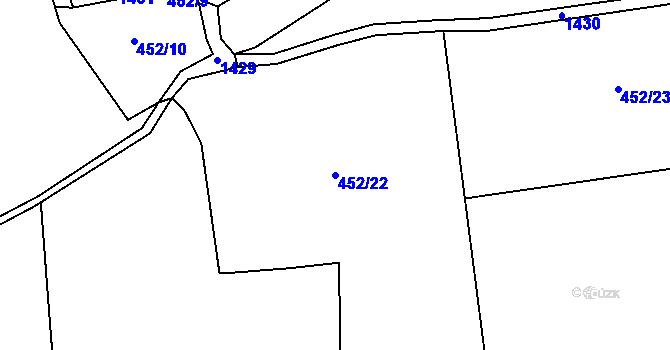 Parcela st. 452/22 v KÚ Hlinná, Katastrální mapa