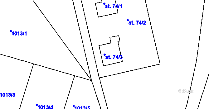Parcela st. 74/3 v KÚ Hlinná, Katastrální mapa