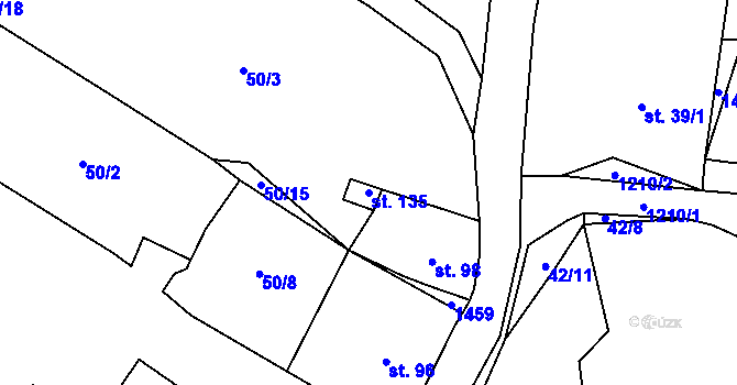 Parcela st. 135 v KÚ Hlinná, Katastrální mapa