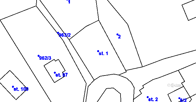 Parcela st. 1 v KÚ Lbín, Katastrální mapa