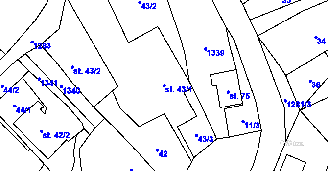Parcela st. 43/1 v KÚ Lbín, Katastrální mapa