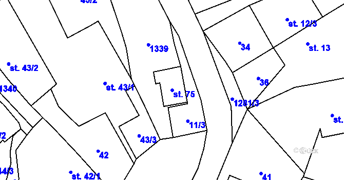 Parcela st. 75 v KÚ Lbín, Katastrální mapa